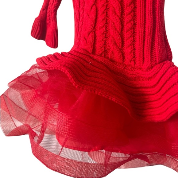 Red Cable Knit Dress with Tulle Skirt - Picture 3 of 6